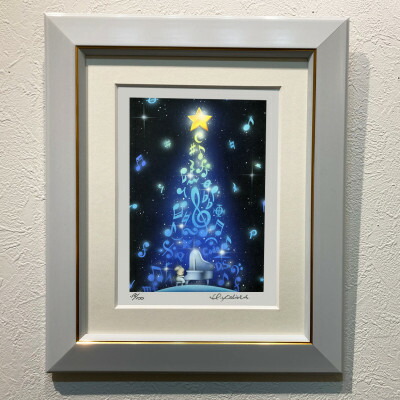 インチ版画「クリスマスミュージックツリー」版画 イラスト  絵   奈良県 奈良市 F-62