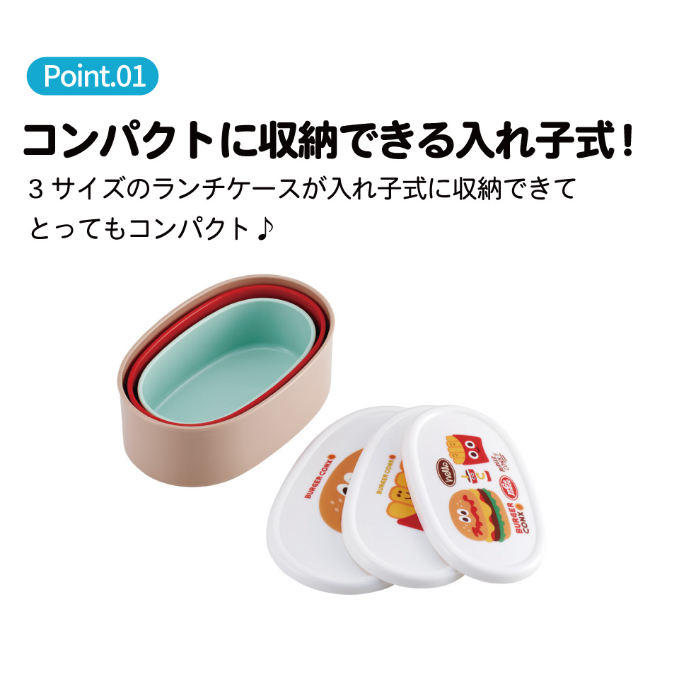 ランチボックス お弁当箱 入れ子式 収納 キッズ 子供用 女の子 男の子 幼稚園 保育園 小学生 日本製 小判型 シール容器 3個セット SRS3S バーガーコンクス 奈良県 奈良市 725647