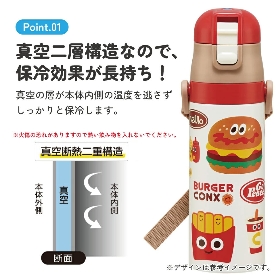 直飲み ダイレクト ステンレスボトル 470ml SDC4 バーガーコンクス 【幼稚園 キャラクター ワンタッチ こども 保冷 ショルダーベルト付き 子ども】 スケーター 725623 奈良県 奈良市