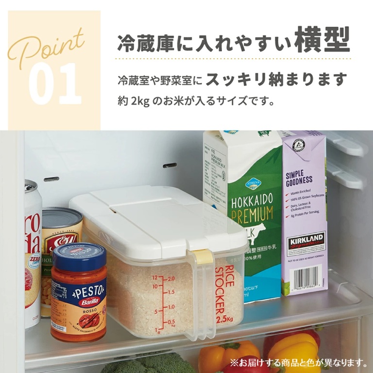 冷蔵庫用 米びつ 横型 2.5kg 【選べるカラー】 計量カップ付 日本製 ワンプッシュ キャスター付き スケーター 一人暮らし 新生活 お米 保存 冷蔵 スリム コンパクト おしゃれ RBI2