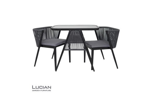 【 ガーデンチェア】LUCIAN　アルミテーブルガーデン3点セット　ブラック ／ アルミテーブル チェア2脚 ガーデンファニチャー 屋外用 テラス ベランダ バルコニー アウトドア 【cstk0027】