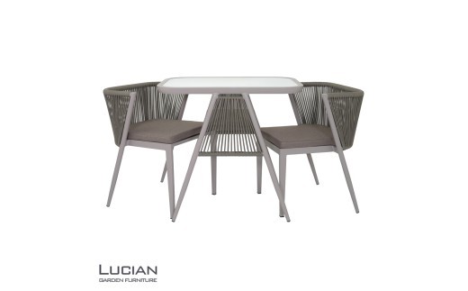 LUCIAN　アルミテーブルガーデン3点セット　グレージュ ／チェア2脚 ガーデンファニチャー 屋外 テラス ベランダ バルコニー アウトドア グレージュ 軽量 丈夫 コンパクト 【cstk0026】