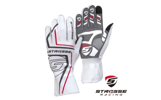STRASSE レーシンググローブ アウトステッチ ホワイト ／ コスティック シリコン 滑り止め加工 衝撃吸収パッド タッチパネル対応 伸縮性 通気性【cstk0032】