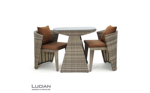 LUCIAN ラタン調ガーデンテーブル3点セット グレージュ 2人掛け luc001 ／ コスティック インテリア 屋外テーブル テラス コンパクト 省スペース設計 【cstk0009】