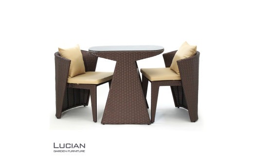 LUCIAN ラタン調ガーデンテーブル3点セット ブラウン 2人掛け luc001 ／ コスティック インテリア 屋外テーブル テラス コンパクト 省スペース設計 【cstk0010】