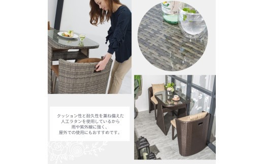 LUCIAN ラタン調ガーデンテーブル3点セット ブラウン 2人掛け luc001 / コスティック インテリア 屋外テーブル テラス コンパクト 省スペース設計 【cstk0010】