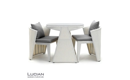 LUCIAN ラタン調ガーデンテーブル3点セット ホワイト 2人掛け luc001 ／ コスティック インテリア 屋外テーブル テラス コンパクト 省スペース設計 【cstk0011】