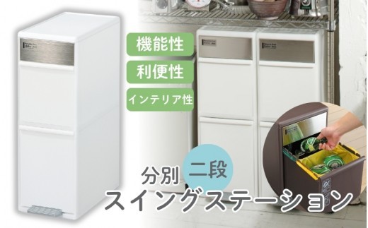 分別スイングステーションワイド２段 ＢＷＰ－１１ＢＳ ホワイト ／ ライクイット ダストストッカー ゴミ箱 多分別 スイングパネル フットパネル 引っ越し祝い 奈良県 葛城市【like071A】