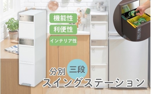 分別スイングステーションワイド３段 ＢＷＰ－１２ＢＳ ホワイト ／ ライクイット ダストストッカー ゴミ箱 多分別 スイングパネル フットパネル 引っ越し祝い 奈良県 葛城市【like073A】