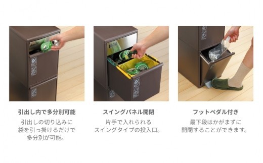 分別スイングステーションワイド木目調パネル２段 ＢＷＰ－１１ＢＳWS ホワイト ／ ライクイット ダストストッカー ゴミ箱 多分別 スイングパネル フットパネル 引っ越し祝い 奈良県 【like079A】