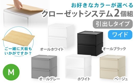 クローゼットシステム ワイド引出し（M）2個組 CS-WD2 2P  (5色からお好きなカラーが選べる)  ／ ホワイト オール ホワイト オールブラック オールグレー ベージュ  【like025-oya】