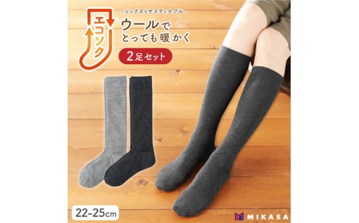 エコソク ハイソックス 2足組 （まったりカラー） レディース ／ 靴下 ソックス ウール 暖かい 奈良県 葛城市【mika056】