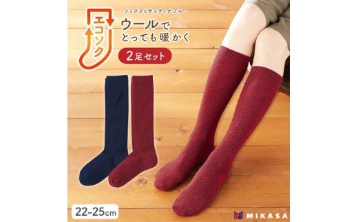 エコソク ハイソックス 2足組 (こっくりカラー) レディース / 靴下 ソックス ウール 暖かい 奈良県 葛城市【mika057】