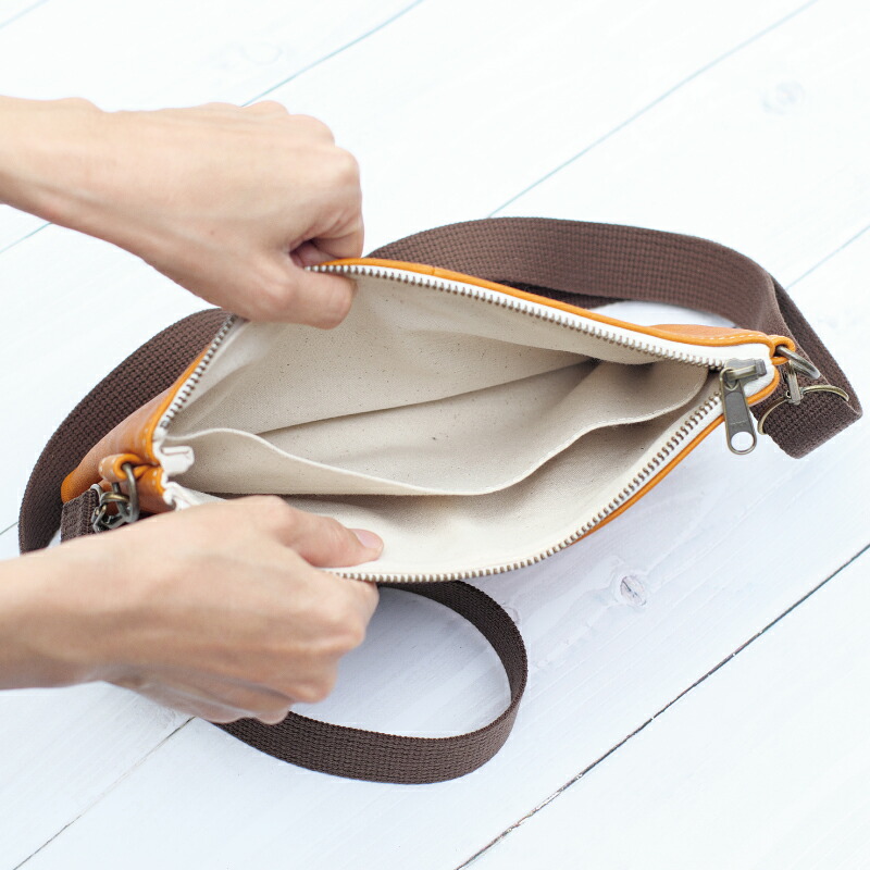 【ハンドメイド】鹿革で作ったシンプルデザインのサコッシュ ハンドメイド 手作り かばん カバン【yco001】