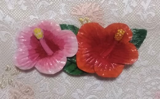 8月の帯留め(ハイビスカス)(兼ブローチ)【hms011A】