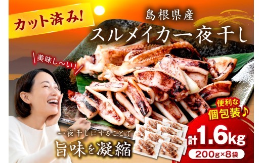 島根県産スルメイカ一夜干しカット済 計1.6kg（小分け200g×8袋） 小分け 干物 一夜干し イカ 魚介類 スルメイカ 【005_2060】