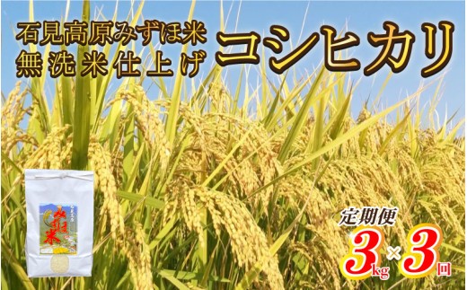 【定期便】令和8年産！ 石見高原みずほ米コシヒカリ 無洗米仕上 3kgｘ3回