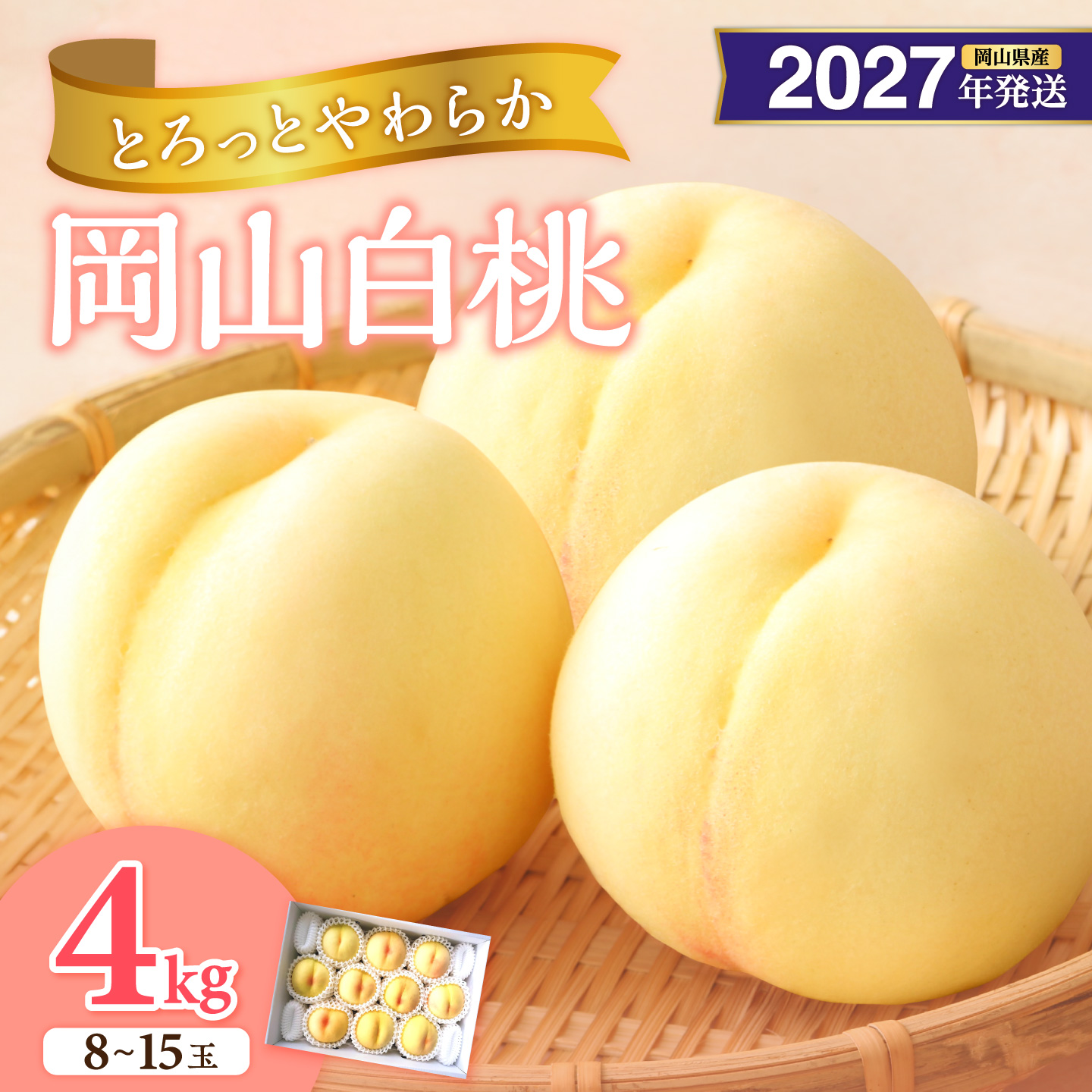 【2027年発送分・先行予約開始！】岡山県産 白桃 約4kg 8～15玉（令和9年7月以降発送）【先行受付 先行予約 白桃 フルーツ 果物 もも 桃 モモ 岡山県産】
