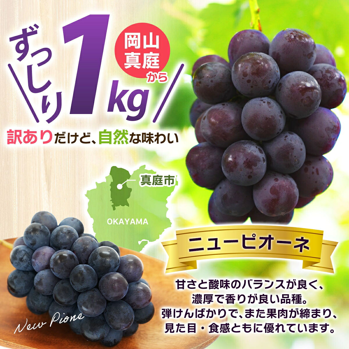 【先行予約】 岡山県産訳あり種なし ニューピオーネ 除草剤不使用 1kg以上 |ニューピオーネ ぴおーね ぶどう 葡萄 ブドウ 果物 フルーツ 産地直送 訳あり 葡萄 ブドウ 【hana033-02】
