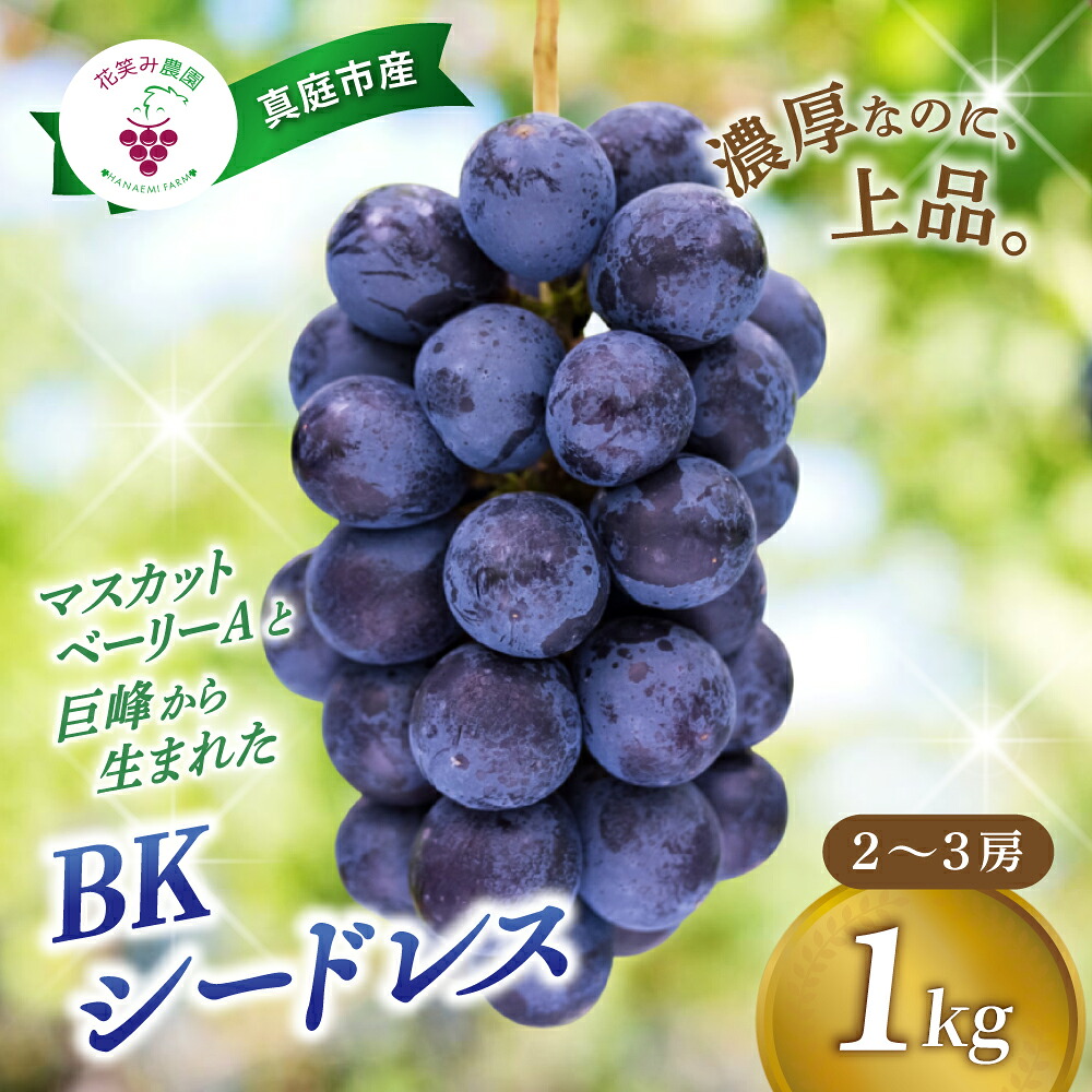 【 2026年 先行予約 】種なしブドウ 岡山産 BKシードレス 1kg（2～3房） 贈答用 花笑み農園 | ぶどう ブドウ 種無しぶどう 国産 果物 くだもの 葡萄 フルーツ 1キロ 【hana027-03】