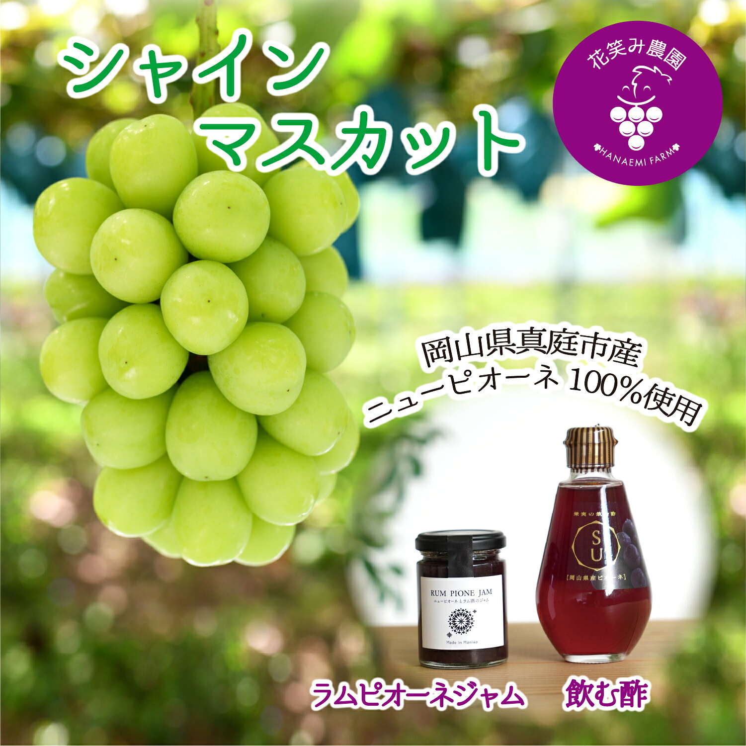 【2027年先行予約】花笑み農園 岡山の『シャイン&ラムピオーネジャム&飲む酢』S-JN【hana088-02】