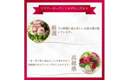 季節の花束 フラワーアレンジメント 定期便 3回 6回 12回 オリジナル手作りカード付 生花 こだわり ギフト プレゼント フラワーガーデンミモザ 花 ※北海道・東北・沖縄を含む離島への配送不可