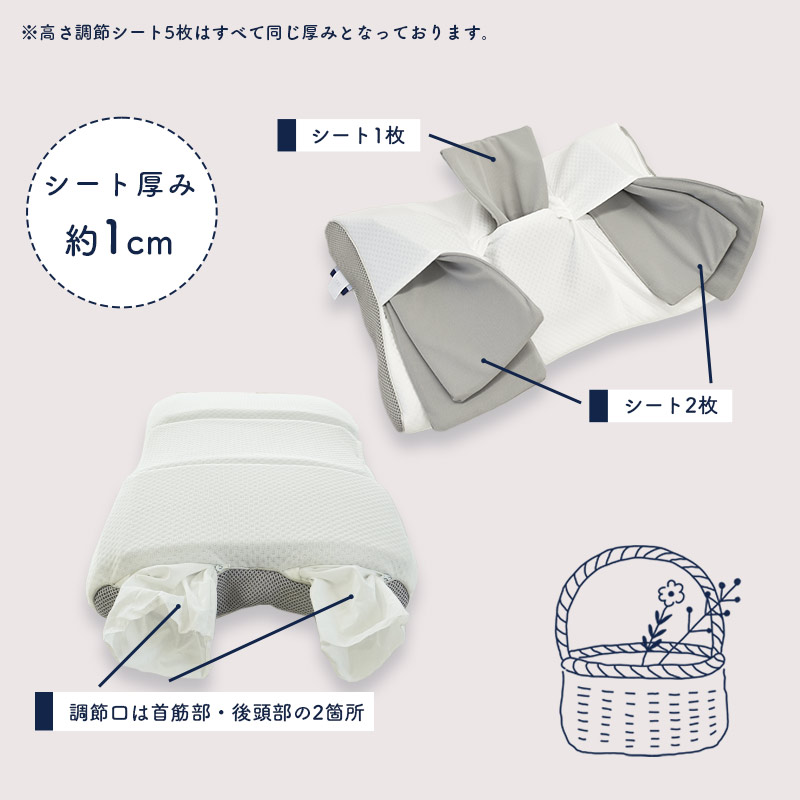 Sleep Medical＋(プラス) フィットピロー ( 43cm×63cm ) 枕 高さ調節可能 ホワイト 寝具 洗える 横向き 安定 首コリ 肩こり 頭痛 首痛 通気性 国内製造 受注生産 睡眠