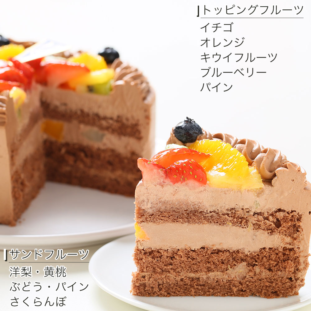 日時指定可 チョコクリーム フルーツケーキ 4号 ～ 6号 冷凍 洋菓子 焼菓子 デザート スイーツ チョコレート チョコ お菓子 おやつ 果物 フルーツ 苺 いちご キウイ オレンジ ブルーベリー