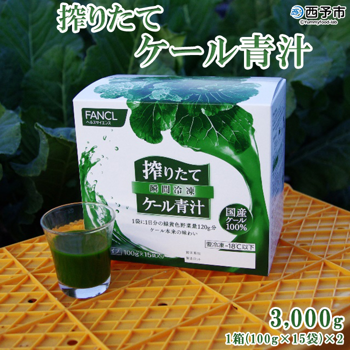＜ファンケル 搾りたてケール青汁 3000g (100g×15袋)×2箱＞ 濃縮野菜 国産 あおじる 化学農薬不使用 飲料 ドリンク 小分け FANCL ファンケル 産地直送