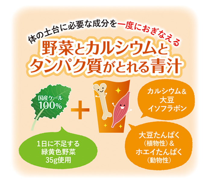 ＜野菜とカルシウムとタンパク質がとれる青汁 1箱（6.4g×30本入）＞ ケール 粉末 スティック 溶けやすい 濃縮 豆乳 健康 化学農薬不使用 青汁