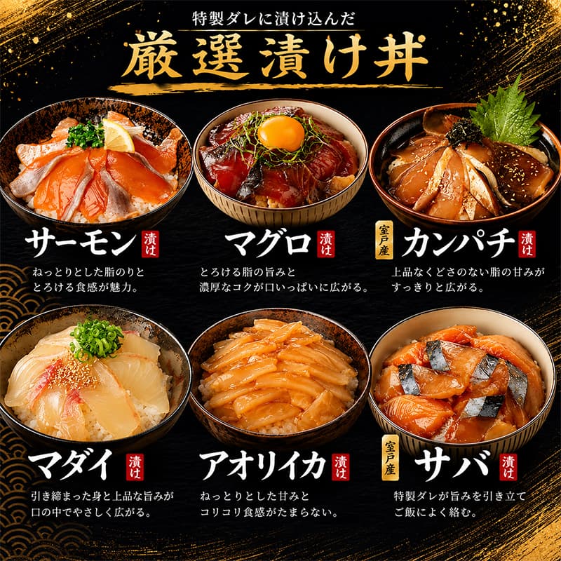 漬け丼 80g×3～6パック 計240g～800g 厳選 3種類 3食 セット かつお サーモン マグロ 天然 メバチマグロ 鰹 刺し身 鮮魚 惣菜 鮪 魚介 小分け 訳あり わけあり 規格外 高知県 室戸市