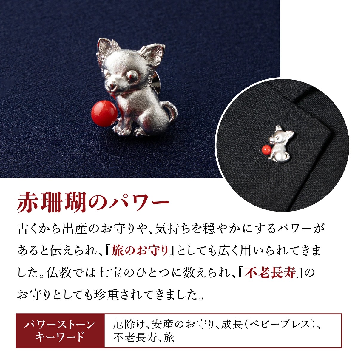 室戸市産赤サンゴ チワワのシルバーブローチ