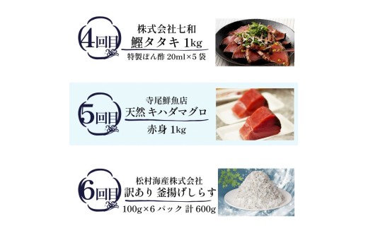 【 6回 定期便 】海鮮定期便 かつおのたたき しらす マグロ 定期便 高知 本場 カツオ人気 かつおのタタキ 冷凍 カツオのタタキ 鰹