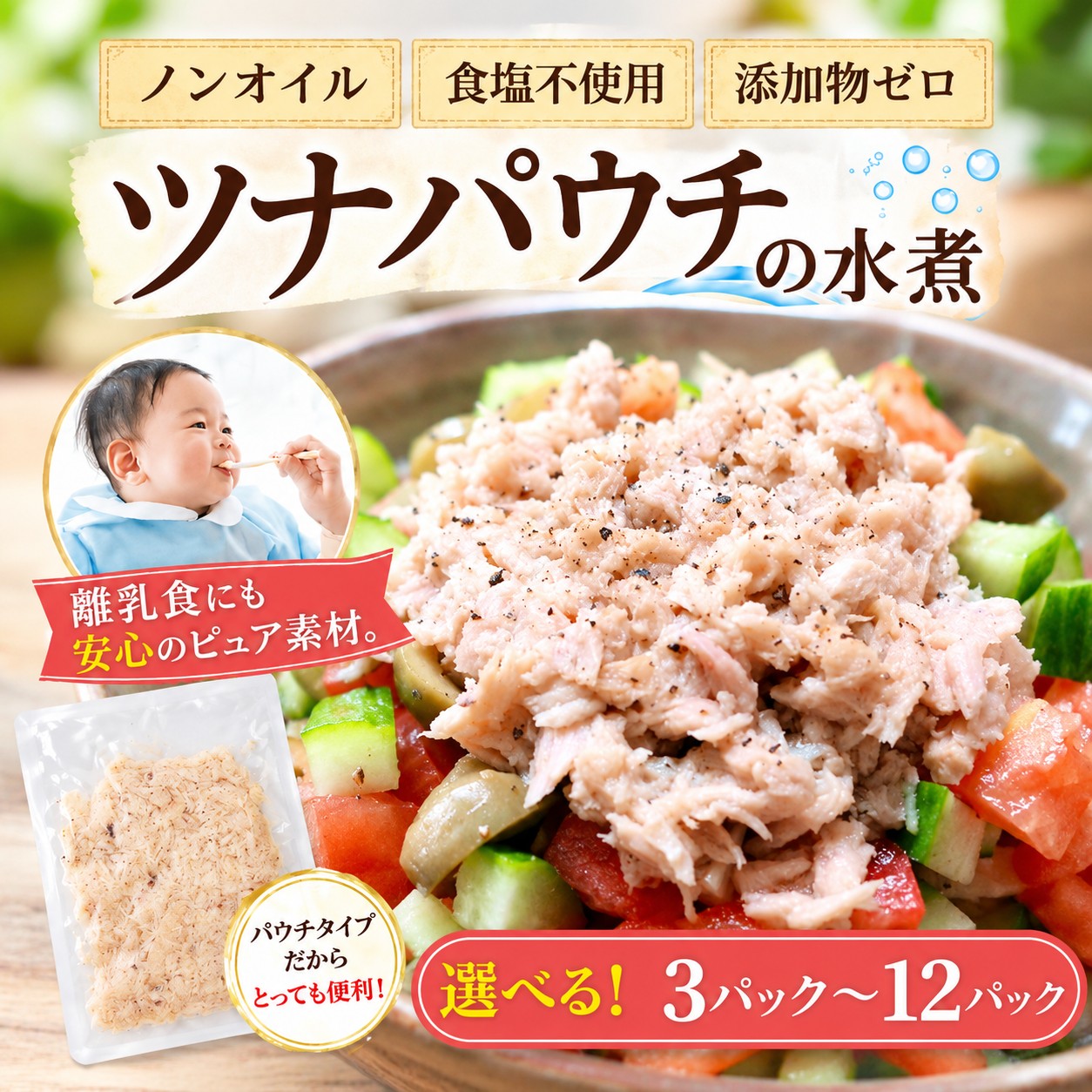 ツナパウチ 水煮100g 選べる! 3パック 6パック 12パック