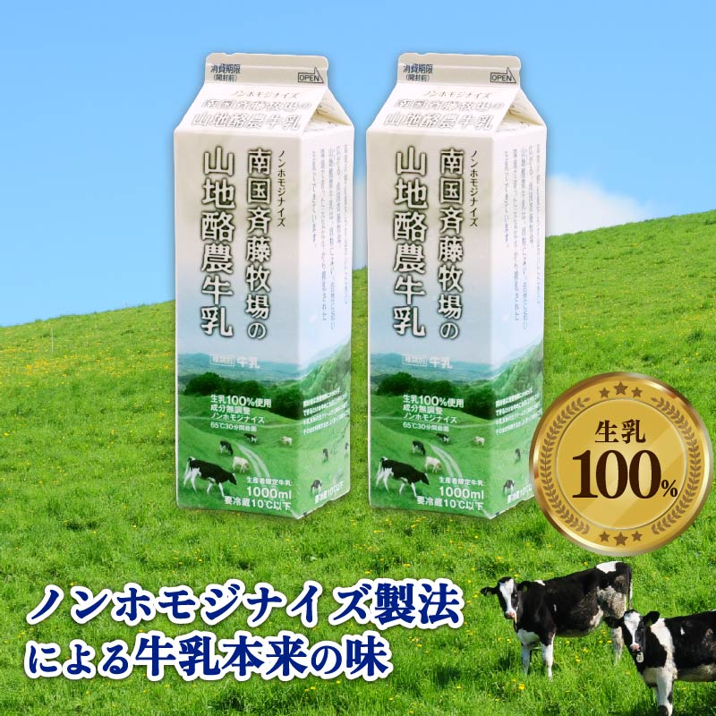 【数量限定】山地酪農牛乳 1L×2本 合計2L 低温殺菌 生乳100％ 成分無調整 人気 おすすめ ぎゅうにゅう ミルク ノンホモジナイズ製法 SB005