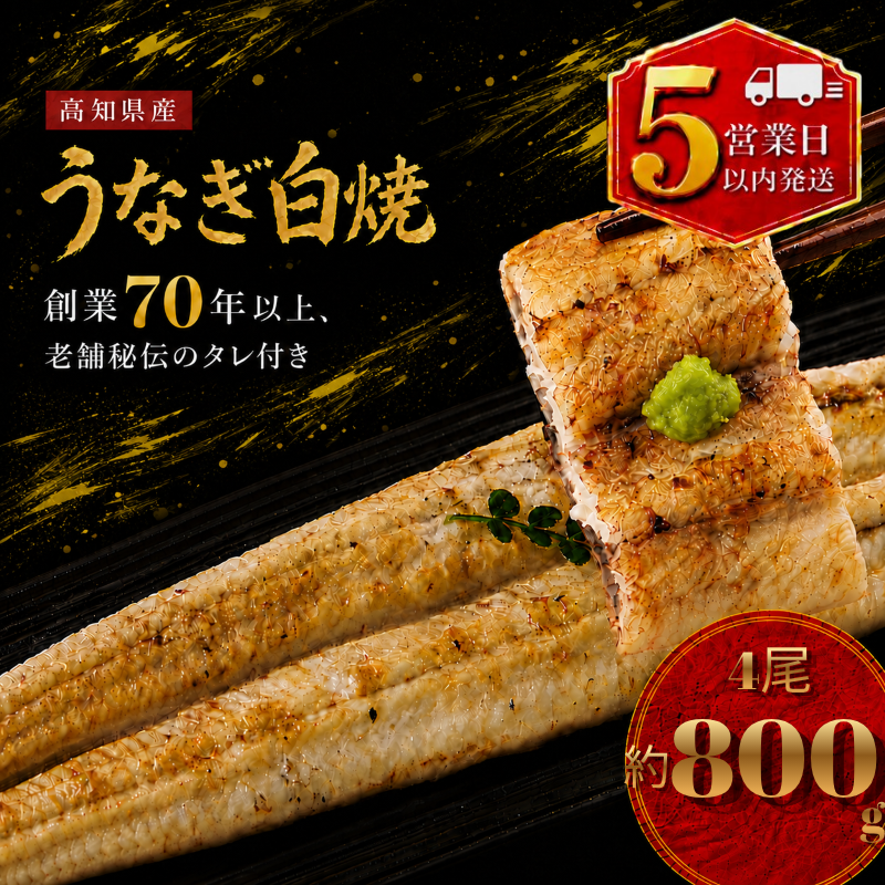 【スピード発送】【日時指定可能】高知県産うなぎ 白焼き 4尾 国産 日本産 鰻 有頭 しらやき 土用の丑の日 高級 老舗 釜めし初音 タレ付き 冷凍 人気 おすすめ 湯煎 簡単 南国市 KH009