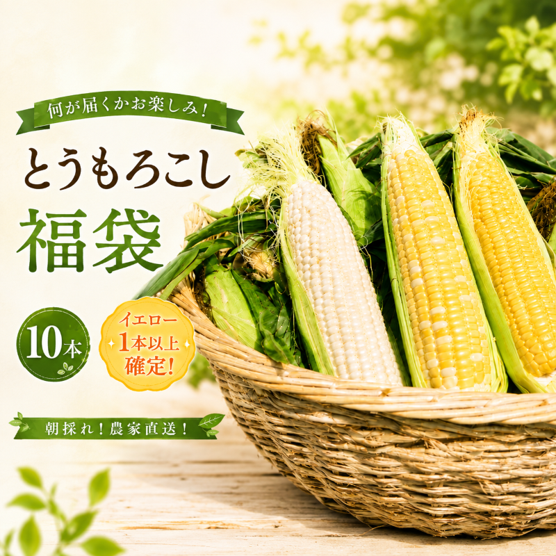 【先行予約】【2026年11月~順次発送】秋採れ フルーツコーン福袋 10本 (イエロー,ホワイト,バイカラーからランダム)  ゴールドラッシュ とうもろこし トウモロコシ おまかせ 朝採れ 農家直送 高知県 南国市 NK023