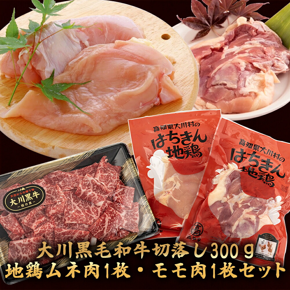 黒毛和牛 大川黒毛和牛と地鶏 胸肉 もも肉のセット