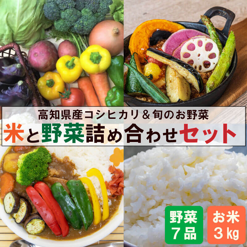 米 野菜 セット 米 コシヒカリ 3kg & 野菜 7品 以上 | ( きゅうり なす パプリカ ピーマン れんこん ミックスリーフ たけのこ オクラ かぼちゃ ブロッコリー アスパラガス ニラ にん