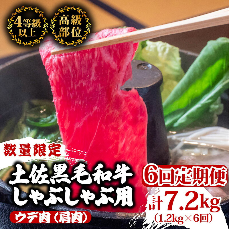 【定期便6回】土佐黒毛和牛ウデ肉しゃぶしゃぶ用 計7.2kg(1.2kg×6ヶ月連続お届け) 3Eコース | 特撰 ウデ肉 肩肉 最上位等級 A4 A5 最高ランク 贅沢 しゃぶしゃぶ 鍋 スライス