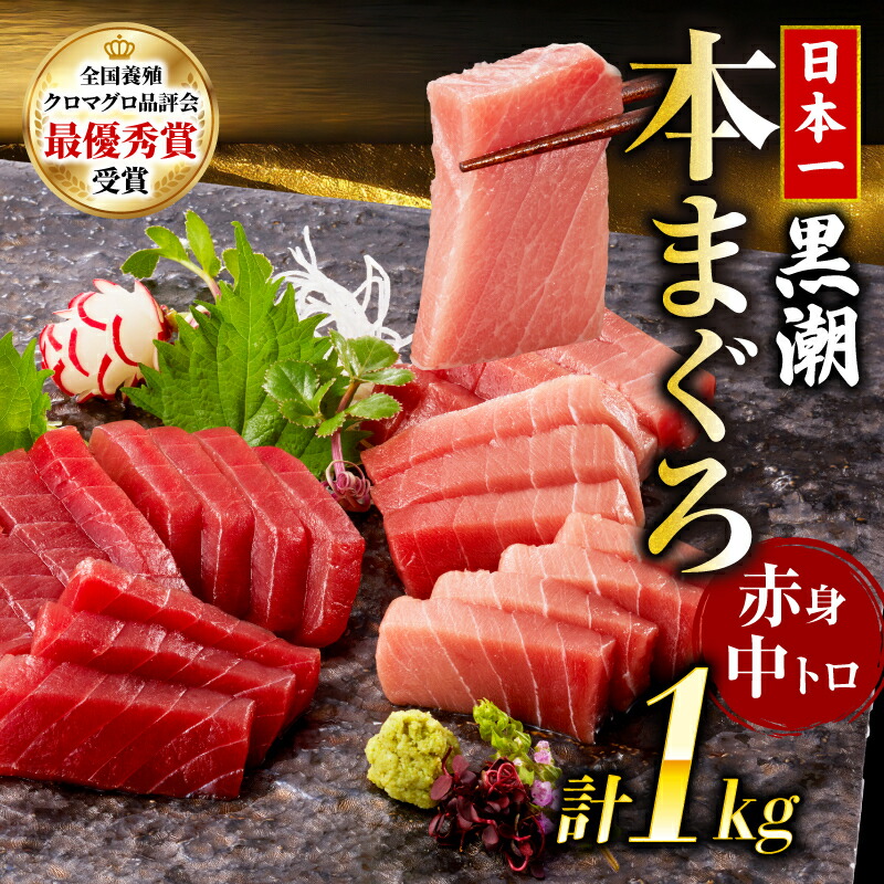 本マグロ3種セット (大トロ・中トロ・赤身)  約1kg  (高知道水)