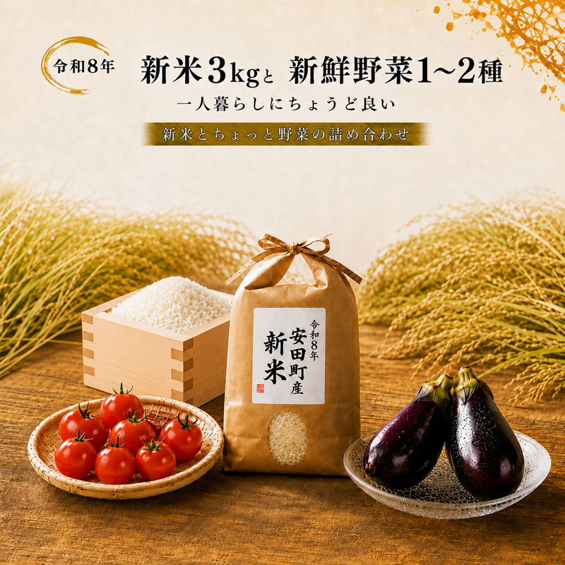 【先行受付】 令和8年 新米 ヒノヒカリ 3kg ちょっと野菜の詰め合わせ 米 3kg 野菜 1-2品 お米 白米 ヒノヒカリ おまかせ 旬 なすトマト 茄子 みかん ゆず 1人暮らし TR-01