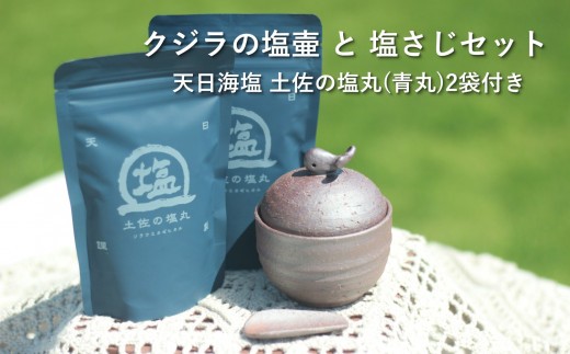 塩壷 塩さじ 天日海塩 青丸 2袋付き セット