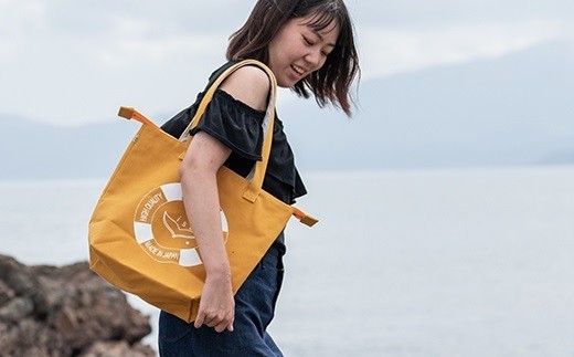 トートバッグ 帆布 イエロー ファスナー付き