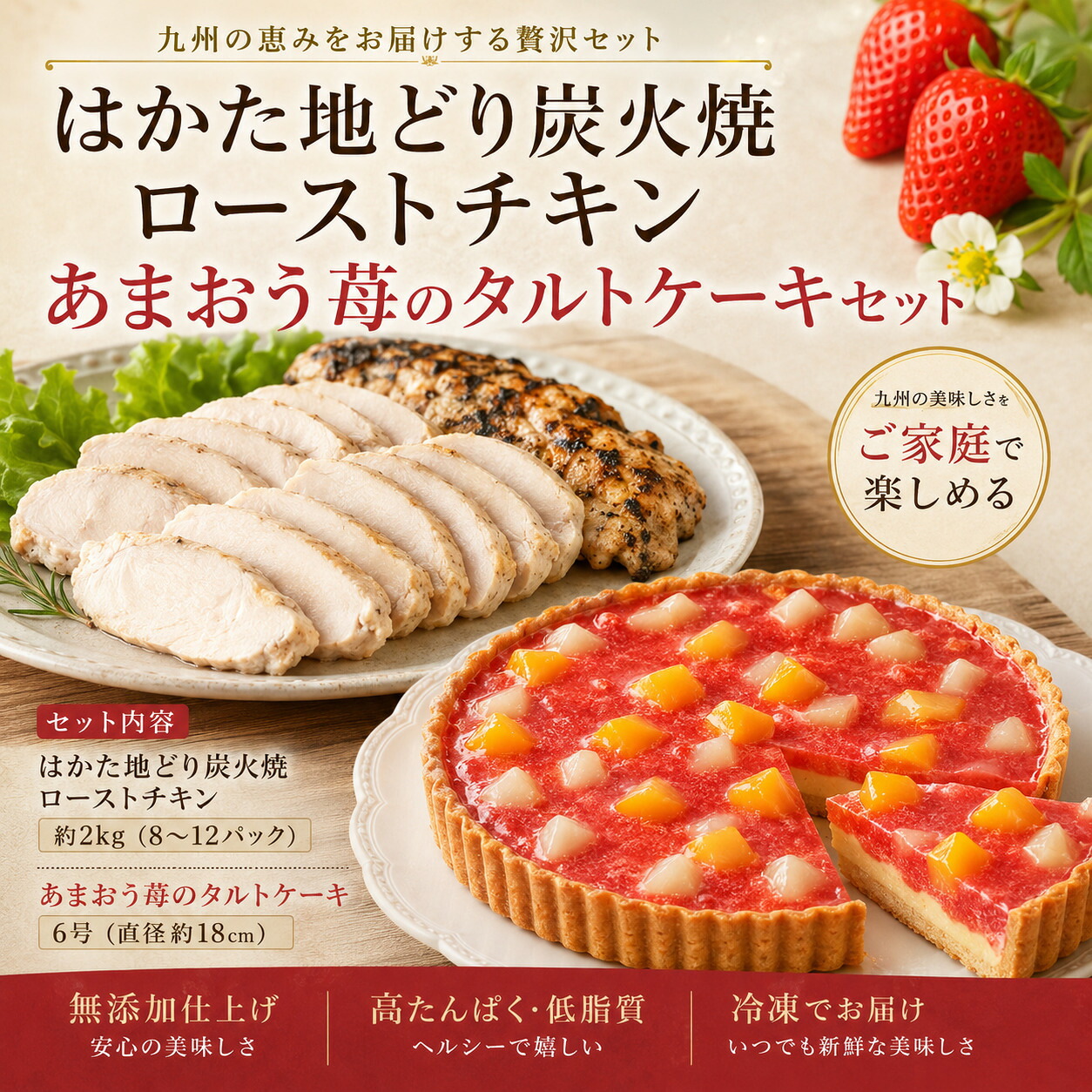はかた地どりローストチキン2kg・あまおうタルト6号(18cm)4～6人分 [M954-1]