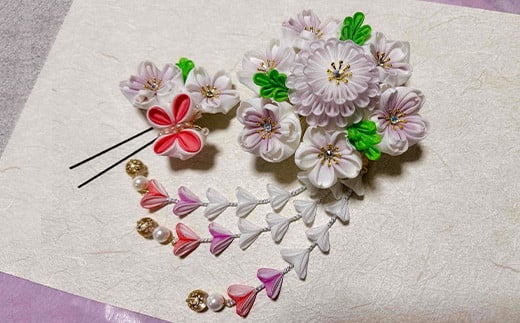 【つまみ細工の髪飾り 淡桜】 [M551-1] つまみ細工 髪飾り 絹100％ 成人式 七五三 結婚式 花 水引 絹 寿 淡桜 桜 花 Uピン式 ヘアアクセサリー フラワー ピンク 振袖向け 卒業式