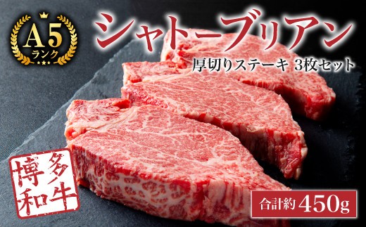 D9【数量限定】博多和牛 A5等級 シャトーブリアン 厚切り ステーキ 3枚