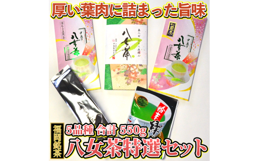 福岡銘茶八女茶 特選セット5種合計550g 老舗製茶店の逸品 川崎町