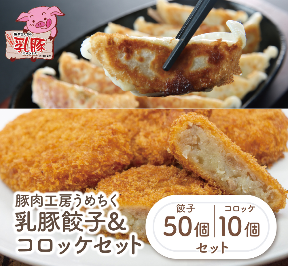国産ブランド豚使用! 乳豚 餃子50個&コロッケ10個セット 国産 豚メンチカツ 豚肉 人気 おすすめ ぶたにく 餃子 ぎょうざ ギョウザ ミンチ 惣菜 おかず 冷凍 ブランド豚