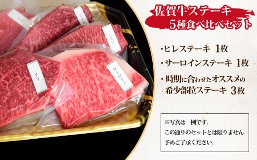 【スピード発送】佐賀牛 ステーキ5種食べ比べセット 500g （100g×5枚） A5 A4 サーロイン ヒレ 希少部位【希少 国産和牛 牛肉 肉 牛 ステーキ】(H085194)